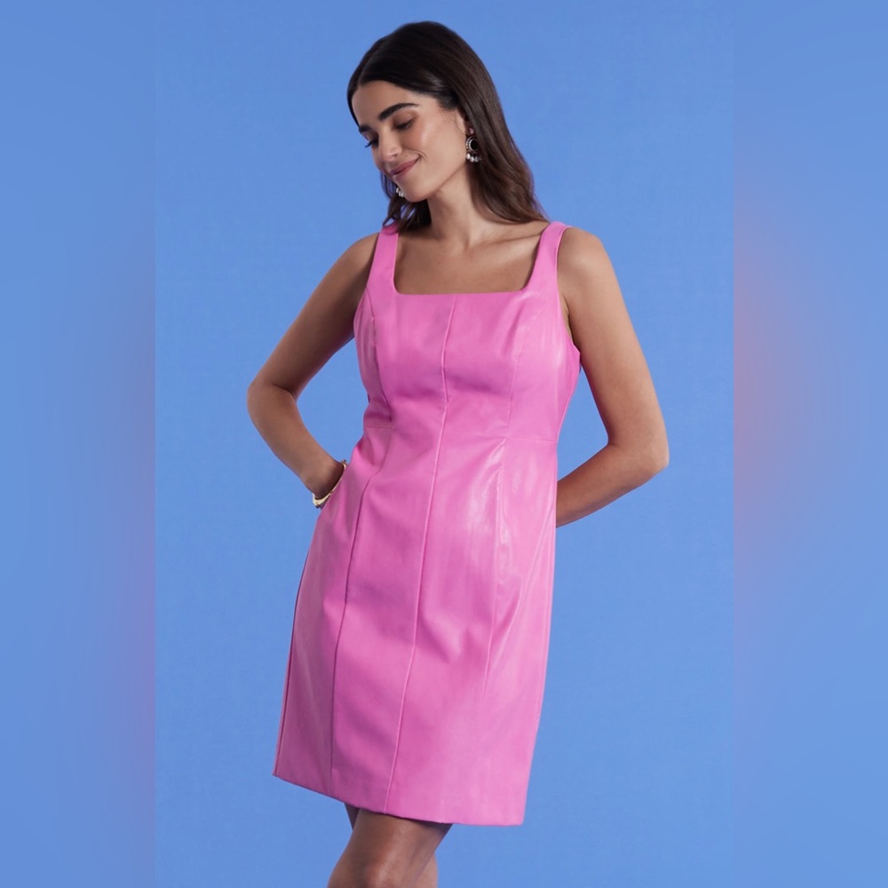 {TYLER BOE} Pink Pamela Vegan Faux Leather Dress